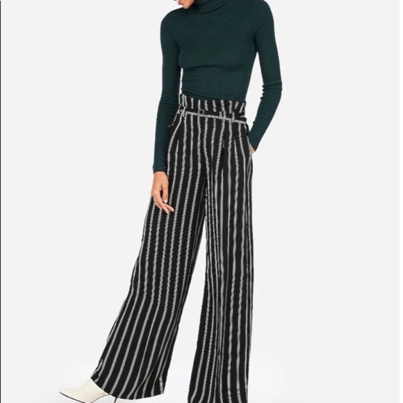 High Waisted Striped Belted Wide Leg Pant size 12 NWT Express Bootcut trousers - Picture 4 of 4